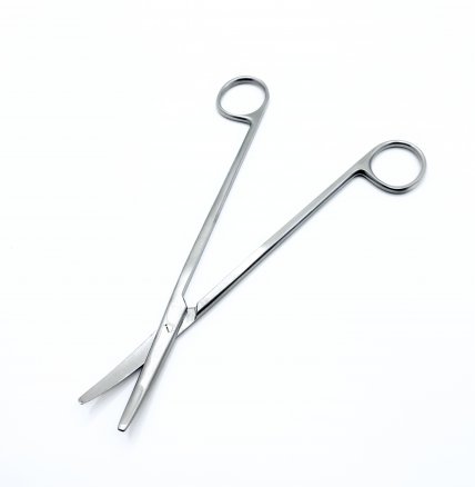 Ножиці по Metzenbaum, анатомічні, для розтину м'яких тканин, зігнуті, тупокінцеві. Довжина 18 см